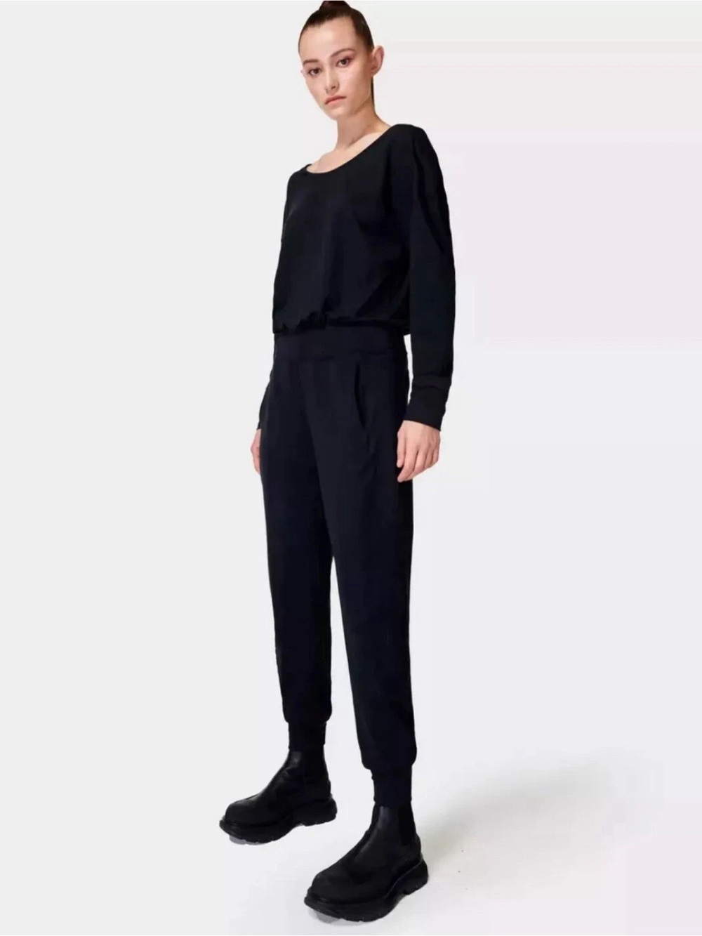 Sweaty Betty Gary Jumpsuit in Black Womens Size XL Long Sleeve Loungewear Gym